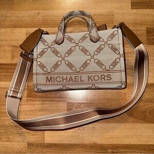 Michael Kors Brown and Cream Small GiGi Crossbody Bag
